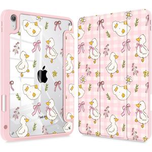 Case for iPad Air 11'' (M4 2026/M3 2025/M2 2024)/ iPad Air 10.9'' Air 5th /4th Gen, Shockproof Cover with Clear Back Shell & Penceil Holder Auto Wake/Sleep Stand Cover, Duck & Bow