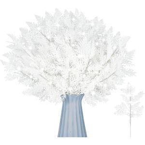 Cindeer 100 Pcs Christmas Tree Picks Sprays 10.24 Inch Glitter Artificial Pine Leaves Cedar Stems Faux Pine Needles Greenery Cedar Branches Ornament for Home Garland Wreath Winter Decor(White)