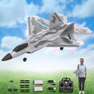 F22 Remote Control Airplane 4 Channel with Lights, 2.4G RC Fighter Plane with 6-axis Gyro Stabilizer for Beginner, RTF RC Plane 2 Batteries 37min Flight Time - 19in*14in