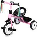 Liberry Toddler Tricycle Age 2 3 4 Years Old, Kids Trike with Bell, Back Basket and Removable Pedal, 3 Wheel Bike Riding Toy Christmas Gift for Girls, Light Pink