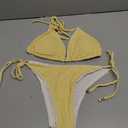 Verdusa Women's 2 Piece Textured Halter Bikini Set Self Tie Triangle String Swimsuit Summer Beachwear Yellow Medium