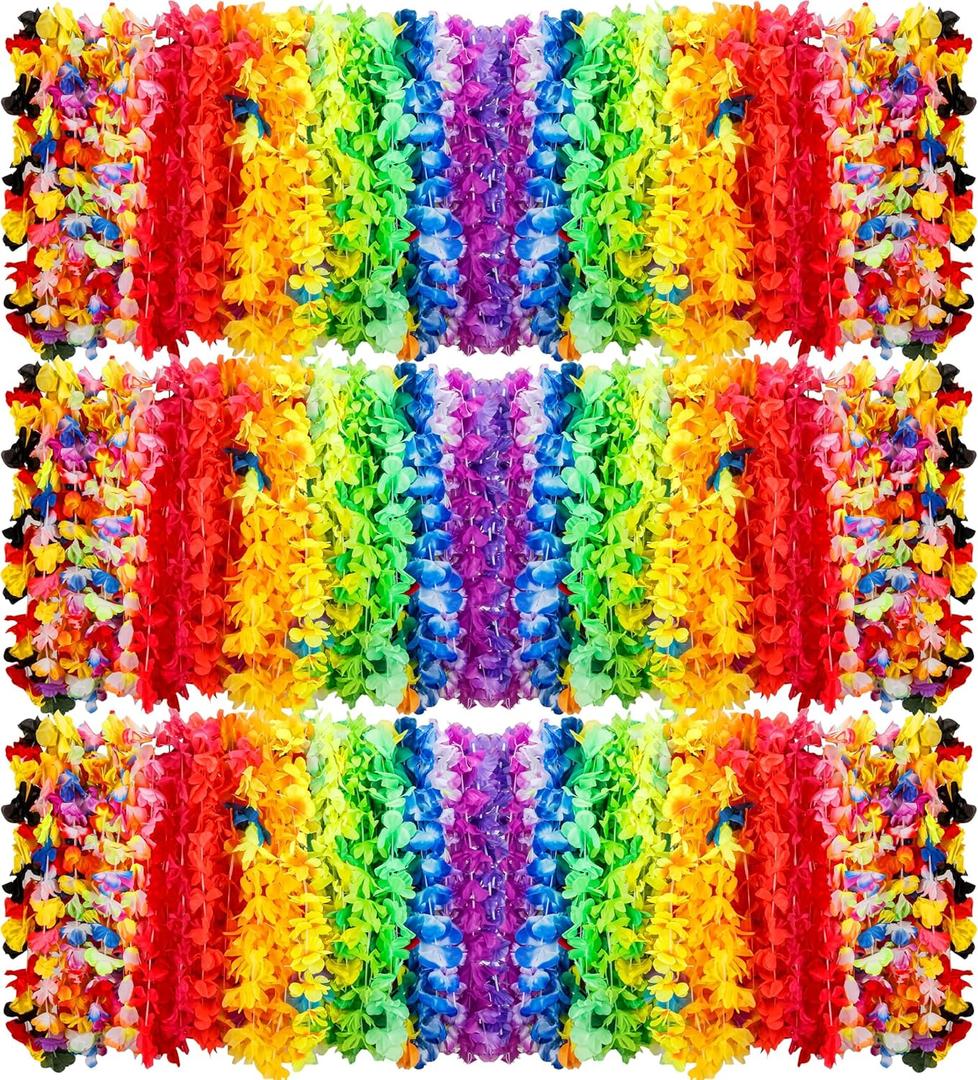 200 Count Hawaiian Lei Bulk, Tropical Luau Hawaii Theme Silk Flower Necklace, Party Favors for Beach Holiday Wedding Birthday Party, Aloha Summer Party Decorations