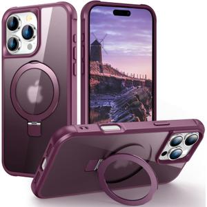 Hocase for iPhone 16 Pro Case 6.3", with Magnetic Ring Stand [Compatible with MagSafe] [Military Grade Protection] Slim Shockproof Translucent Protective Phone Case - Red