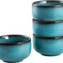 Henten Home Ceramic Salad Bowl Set, 15 OZ Cereal Bowls Set of 4, Porcelain Rice Bowls for Kitchen, Reactive Glaze Serving Soup Bowls for Snack, Pasta, Microwave Safe (Aqua)