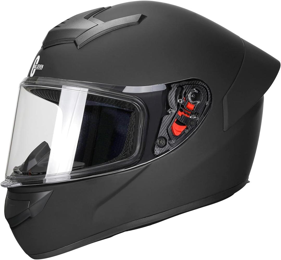 Full Face Motorcycle Helmet for Adults with DOT Approved, Lightweight Aerodynamic Street Bike Helmet for Men and Women, Three Layers Protection (Medium, Black, clear visor)