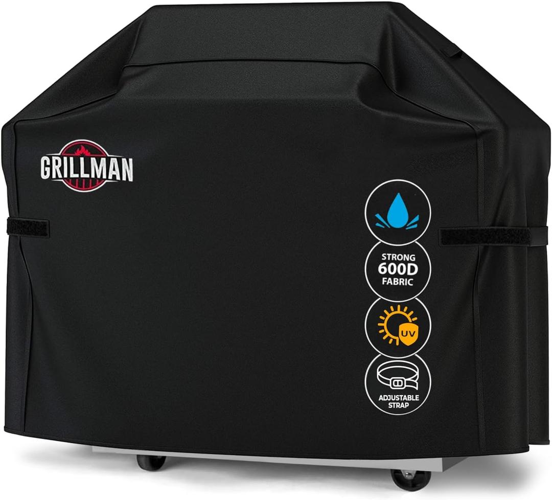 Grillman Premium Grill Cover for Outdoor Grill - Heavy-Duty Waterproof BBQ Grill Cover - Rip-Proof and Wind-Resistant - Large Barbecue Gas Grill Cover for Backyard - Black (64" L x 24" W x 48" H)