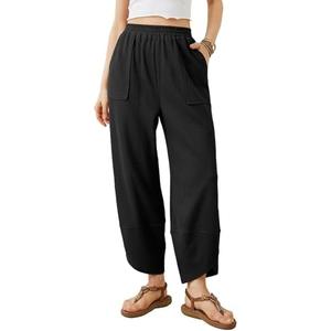 Xiaoxuemeng Womens Baggy Wide Leg Pants Casual Elastic Waisted Palazzo Harem Pants with Pockets, S