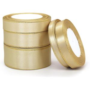 Pure Color Ribbon for Gift Wrapping,Arts Crafts Sewing 25 Yard Each Roll Satin Ribbon for Flower Bouquet Ribbons for Christmas Tree DIY Decoration (Golden, 5 Mixed Width) Pure Color Ribbon for Gift Wrapping,Arts Crafts Sewing 25 Yard Each Roll Satin Ribbon for Flower Bouquet Ribbons for Christmas Tree DIY Decoration (Golden, 5 Mixed Width)