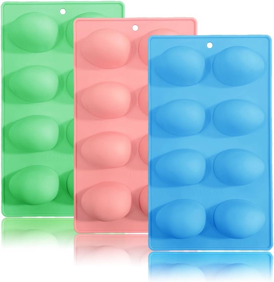 3 Pack 3D Easter Egg Silicone Molds, 8 Cavity Egg Shape Non-stick Baking Molds Tray DIY Baking Tool for Easter Chocolate Cake Dessert Muffin Mousse Pastry Handmade Soap Crayons