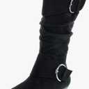 Forever Link Women's Klein-70 Closed Round Toe Buckle Slouch Flat Heel Mid-Calf Boot, Size: 8