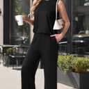 PrinStory Womens Pajamas Sets 2 Piece Soft Pjs for Women Sleeveless Pajama Set Summer Loungewear with Pockets (Black, L)