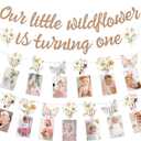 Jollyboom Wildflower First Birthday Decorations, Boho Our Little Wildflower is Turning One Banner Garland Photo Banner from Newborn to 12 Months for Floral Flower Theme Girls 1st Birthday Party Decor