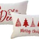 ULOVE LOVE YOURSELF Farmhouse Winter Holiday Throw Pillow Covers Winter Deer/Xmas Trees Lumbar Cushion Covers 1220 for Sofa Couch Porch Decor (Red)