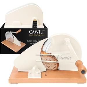 Upgraded Manual Bread Slicer for Homemade Sourdough Bread - Adjustable Thickness Bread Cutter with Hand Crank, Suction Cups, Slicing Guide, Scale Line & Cover, for Perfect Even Slices (Cream)
