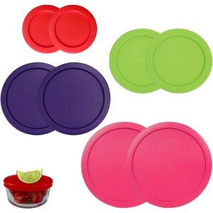 1, 2, 4 & 7 Cup Red, Spring Green, Purple, Pink Replacement Lids/Covers for Pyrex, Anchor Hocking & KlareWare Storage Bowls *Lids Only Glass Container Not Included* (8 Pack *Two of Each Size*)