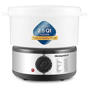 Elite Gourmet EST250 2.5 Quart Electric Compact Mini Food Vegetable Steamer, 400W with BPA-Free Tray, Auto Shut-off 60-min Timer, Veggies, Seafood, Chicken, Egg Cooker and more