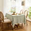 Softalker Outdoor Checkered Tablecloth, Linen Cotton Gingham Table Cloths for 6 Foot Rectangle Tables with Tassel, Heavy Duty Wrinkle Free Plaid Table Cover for Picnic Camping - 55 x 84 Inch, Sage
