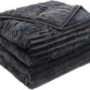 Sherpa Fleece Adult Weighted Blanket with Ribbed Stripes, 15 Pounds Dual Sided Soft Plush Blanket for Couch Bed Sofa, Heavy Thick Blankets with Ceramic Beads Great for Sleep, Dark Grey, 48" x 72"