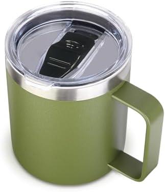 Volhoply 14oz Insulated Stainless Steel Coffee Mug with Leakproof Lid,Double Wall Vacuum Travel Coffee Cup with Handle,Reusable Cups Tumbler,Camping Mugs Keep Hot,Ideal Gifts (Army Green 