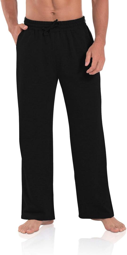 Agnes Urban Men's Joggers Sweatpants Open Bottom Straight Leg Casual Loose Fit Running Athletic Jersey Pants with Pockets (Medium, Black)
