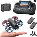 K100 Mini Drone with Screen Controller with SD Card, Two-batteries, Optical Flow Positioning, All-round Protection for Flight Paddles, Suitable for Beginner. (2 batteries - Black)