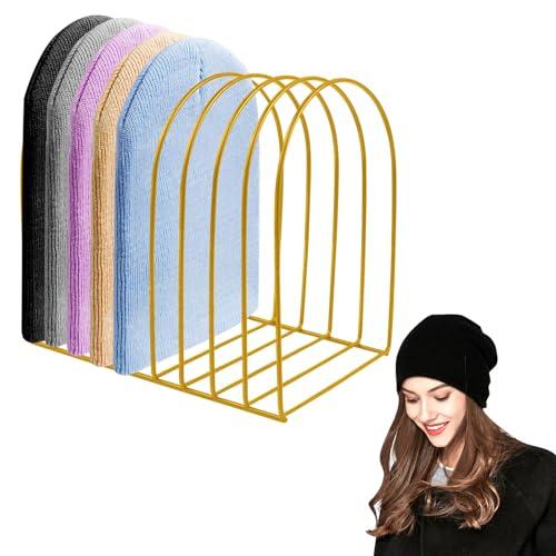 Beanie Holder Organizer, Knitted Hat Storage Rack Display Stand Metal Cap Holder for Winter Swimming Hat Display Home Entryway Tabletop Bedroom Closet Dresser Room Office (Gold, 1 Pcs)