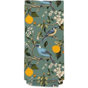 Hummingbird Spring Hand Towels for Bathroom, Sage Green Lemon Dish Tea Towels for Kitchen, Retro Cottagecore Botanical Floral Bathroom Hand Towels, Vintage French Flower Decorative Kitchen Towels