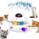 MOHAYA Cat Toys4-in-1 Interactive Cat Toy for Indoor Cats with Laser, Fluttering Butterfly, Moving Feather and Track Balls - USB Rechargeable Self-Play Kitten Toy (White)