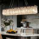 Modern Crystal Chandelier for Dining Room,10-Light Black Rectangle Pendant Ceiling Light Fixture for Kitchen Island Bar, L47 x W10 x H10