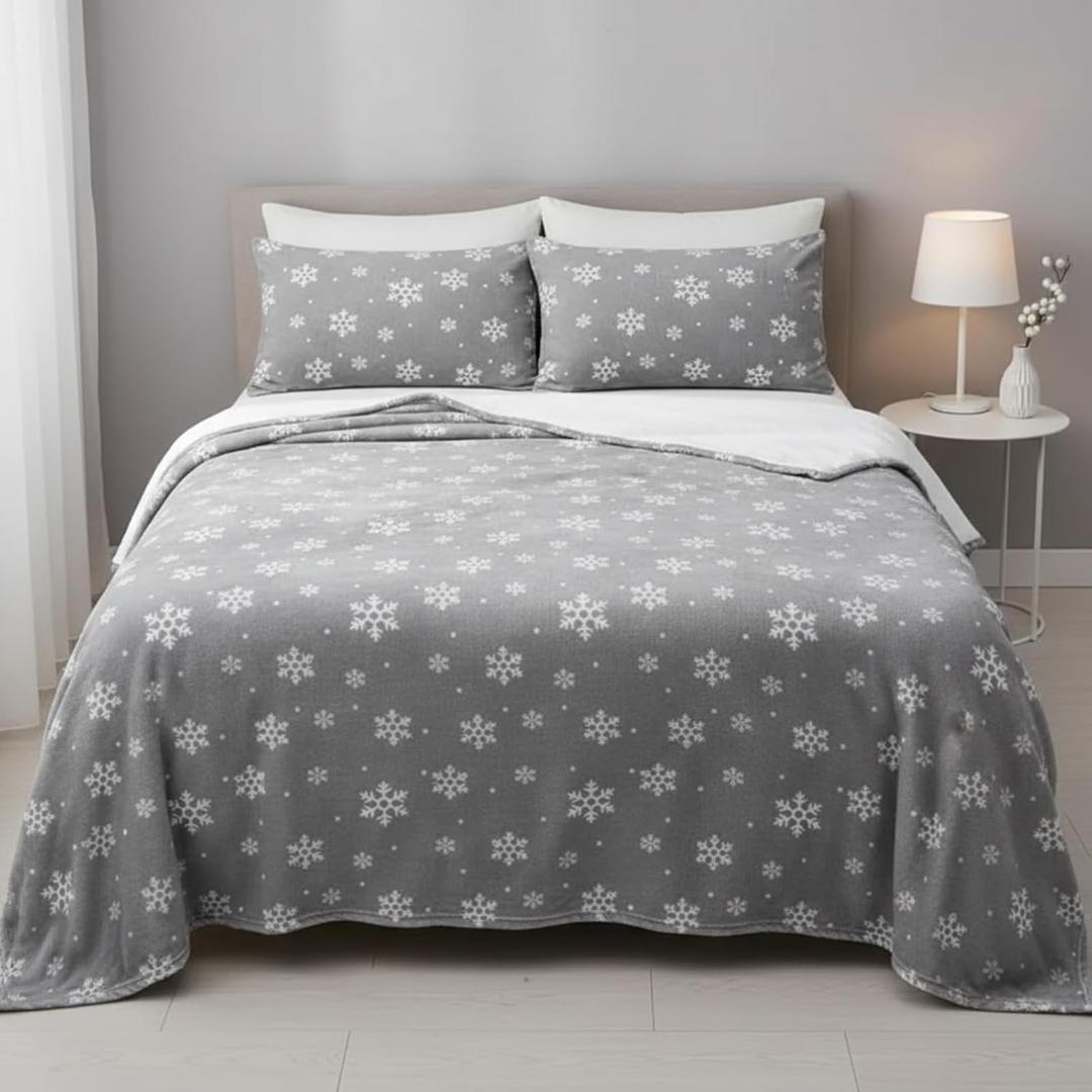 Winter Snowflake Throw Blanket 60 x 80 inches Large Thermal Soft Blankets with 2 Matching Pillow Covers Twin Size Snowflake Decoration for Couch and Bed