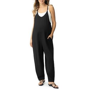 POSHDIVAH Women's Maternity Jumpsuit Pregnancy Casual Romper Spaghetti Strap Tank Top Baggy Pants with Pockets Medium