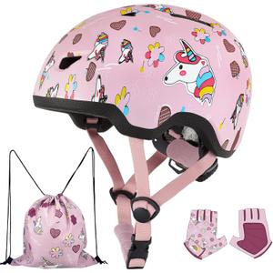 Toddler Bike Helmet with Gloves and Backpack Set, 3 Sizes for Baby Infant to Kids Ages 1-3 3-5 5-8+, Adjustable Boys Girls Bike Helmet for Bicycle/Scooter/Skateboard/Roller Skate