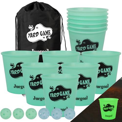 Juegoal Outdoor Yard Toss Game Glow in Dark with Noctilucent 12 Buckets & 6 Balls, Throwing Game for Beach, Camping, Lawn and Backyard