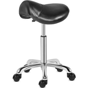 Kaleurrier Saddle Stool Rolling Swivel Height Adjustable with Wheels,Heavy Duty Stool,Ergonomic Stool Chair for Lab,Clinic,Dentist,Salon,Massage,Office and Home Kitchen (Black, Without Back), 14 X 16"