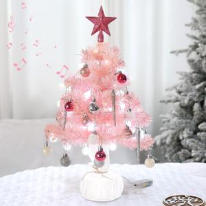 Mini Pink Christmas Tree, Small Christmas Tree with Music Tabletop Artificial Prelit Xmas Tree Christmas Decorations Indoor Outdoor for Home Decor Party Gifts