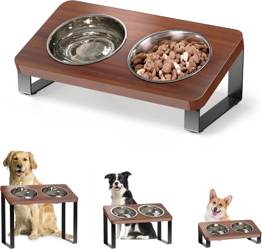 Ergonomic Elevated Dog Bowl Stand Feeding Station with Stainless Steel Bowls Included- Waterproof 15 Tilted Raised Dog Feeder for Small, Medium & Large Breeds, Durable & Easy to Clean