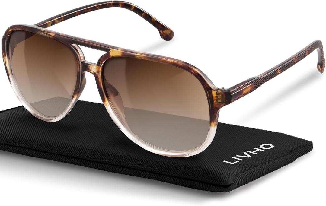 livho Trendy Polarized Aviator Sunglasses Women Men, Retro Sun Glasses for Women Men 2025, Oversized UV Protection Shades (Tortoise Gradient Brown/Brown)