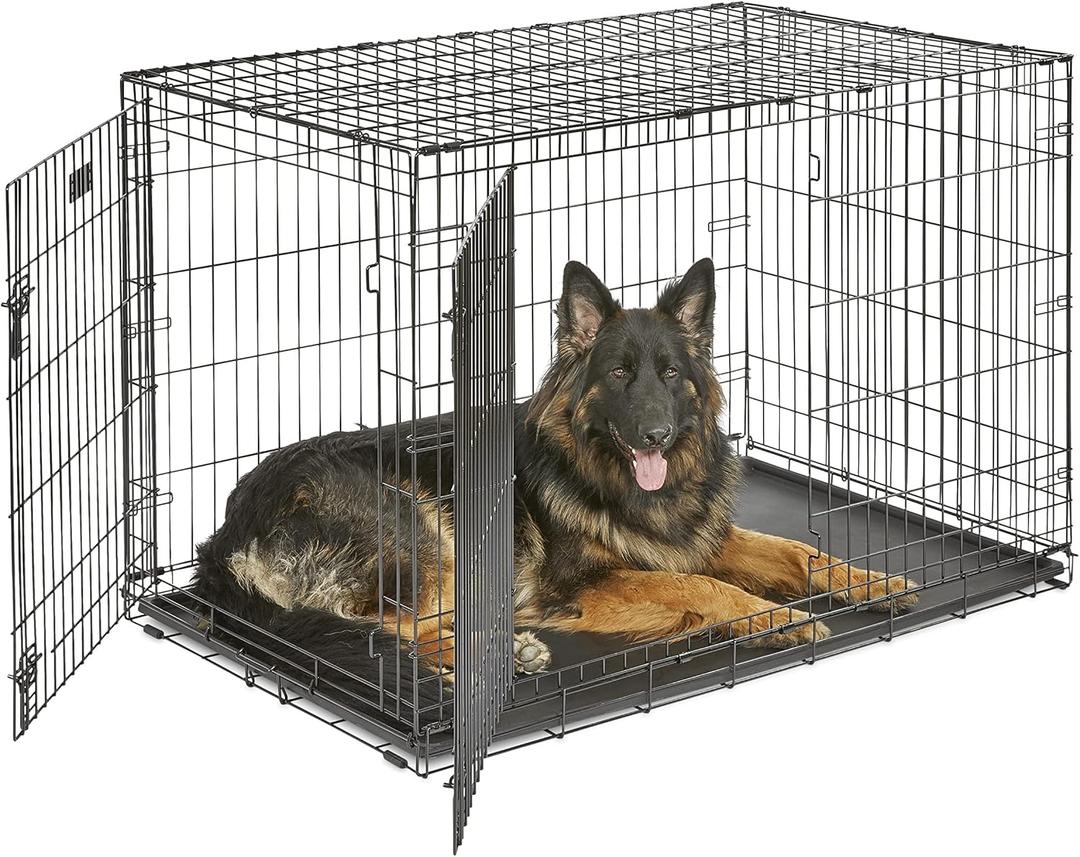 MidWest Homes for Pets 48-Inch iCrate for Extra-Large Breeds, 90-110 lbs, Double Door Folding Dog Crate with Divider Panel, Leak-Proof Tray & Secure Latches, Portable, Durable & Easy to Assemble (Black)