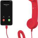 Retro Phone Handset, Cell Phone Receiver with Microphone & Speaker, Type-C Retro Telephone Wired Handsets Style Landline Handle Receiver for Cell Mobile Video Conferences, Calls, Meetings (Red)