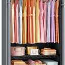 P6C Rolling Clothes Rack with Cover, Covered Clothing Racks Heavy Duty, Portable Closet for Hanging Clothes, Garment Racks on Wheels, Black Closet Rack with Gray Cover, Max Load 365LBS