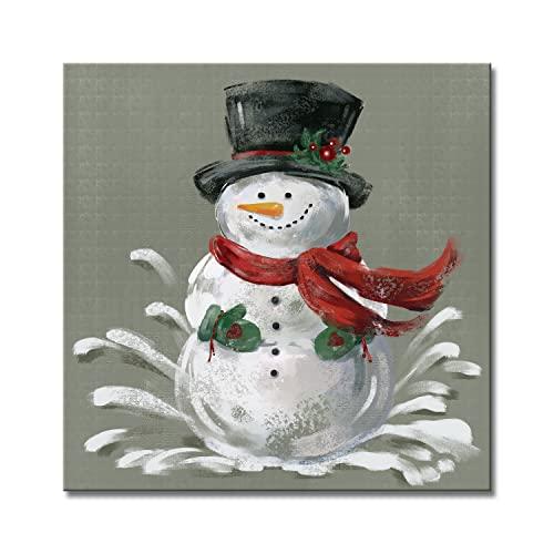 Christmas Wall art,Snowman with Hat Modern Painting Picture Print on Canvas Artwork Winter Scene for Christmas Décor New Year Home Decor,24" x 24"