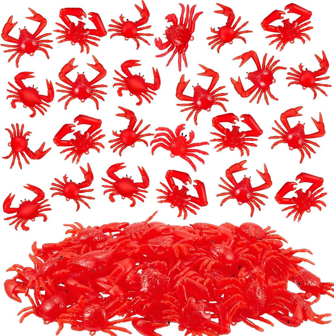 Lewtemi 48 Pcs Mini Red Crab/Crawfish Toy Soft TPR Rubber Fake Crab Models Lifelike Crawfish Decorations for Early Education Teaching Aids, Food Models, Pendants, Party Shooting Props
