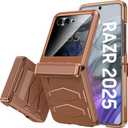 Vizvera for Motorola Razr 2026/2025 Case with Hinge Cover,Built-in Privacy Screen Protector Shockproof All-Inclusive Smartphone Cover Wireless Charging for Motorola Razr 2026MOCA (Desert Gold)