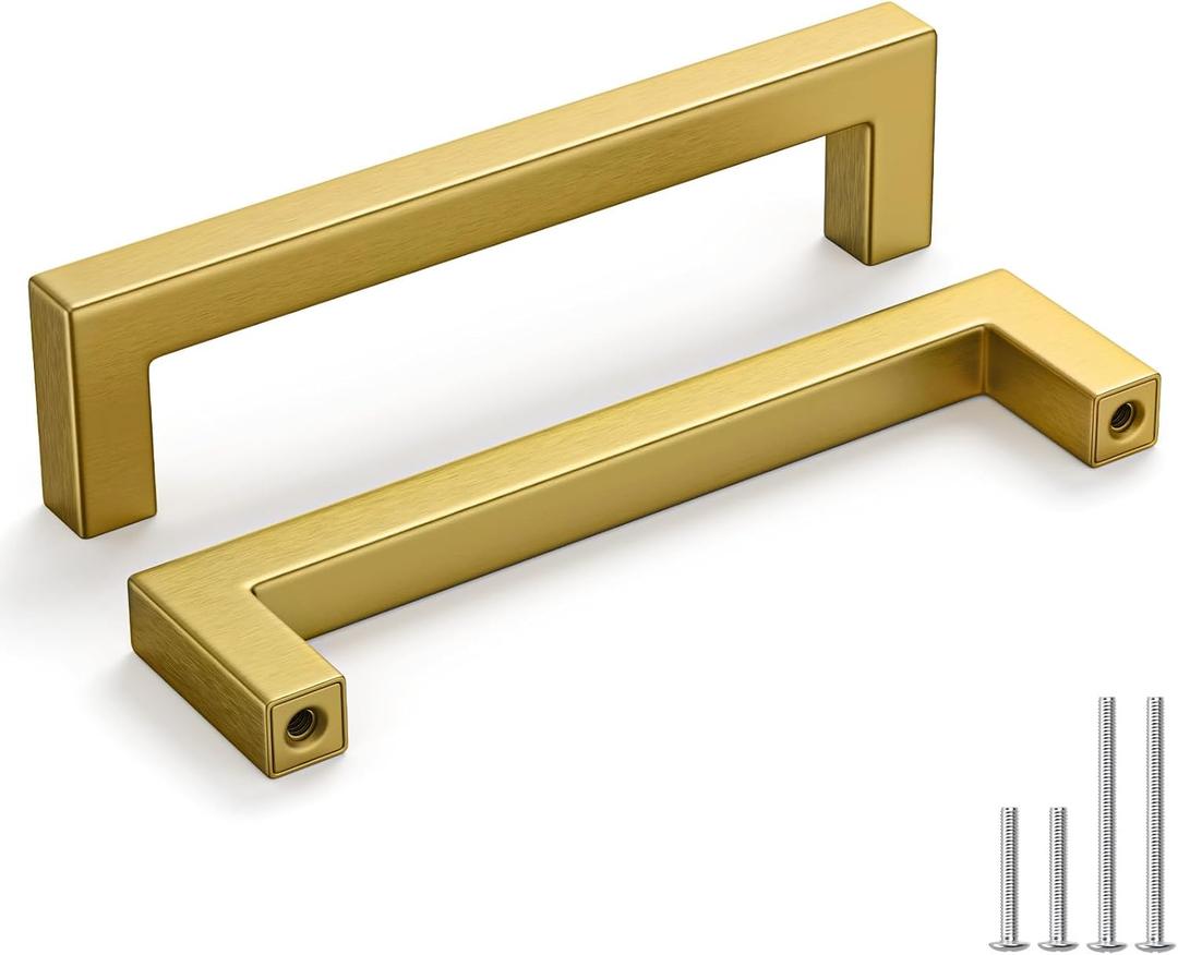 homdiy 30 Pack 5 Inch Gold Kitchen Cabinet Handles Gold Handles for Cabinets Brushed Brass Cabinet Pulls Square Hardware for Cabinets Stainless Steel Modern Hardware