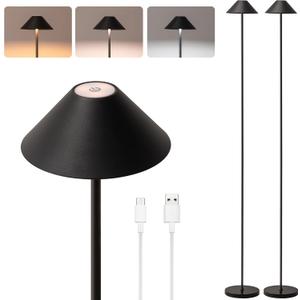 Rechargeable Floor Lamp for Indoor/Outdoor, Cordless Tall Standing Lamp with 3 Color Temps & Dimmable, IP43 Waterproof, Adjustable Height 16-59 Inch, LED Floor Lamp for Living Room, Patio(2 Pack) (Black)