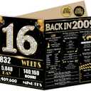 2 x Jumbo 16th Birthday Card for Women Men, Happy 16th Birthday Party Decorations for Her Him, Black Gold 16 Year Old Birthday Gifts for Son Daughter, Double-Sided with Two Stickers