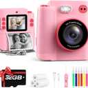 Gift for Girls Kids Camera: Instant Print Dual Lens Digital Camera Toys for Girl 3-12 Birthday Christmas Valentines Gifts for Kid Girls Boys Ages 3 4 5 6 7 8 9 10 with 32G SD Card Storage Bag Pink