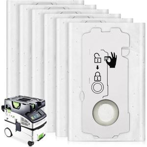 6 Pack 204308 CT Mini/Midi -2/5 Filter Bags Compatible with Festool CT MINI, CT MINI I, CT MIDI and CT MIDI I from 2019 Onwards, CTC MINI/MIDI and CT 15