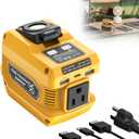 Hisecren 220W Portable Power Inverter Compatible with Dewalt 20V Battery, DC 20V to AC 110V Battery Inverter, Power Station with 400LM LED Work Light, 1 AC Outlet, 2 USB Ports &1 TypeC, Fast Charging, Yellow, 1 Pack