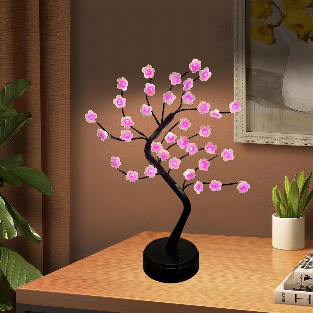 TRAVELER Cherry Blossom Tree Light Lamp, 36 LED Bonsai Tree Lights Japanese Decor Battery and USB Operated for Bedroom Home Decor